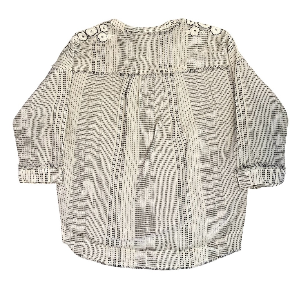 Johnny Was Cream and Black Open-Weave Tassel Tie Blouse - Picture 8 of 12